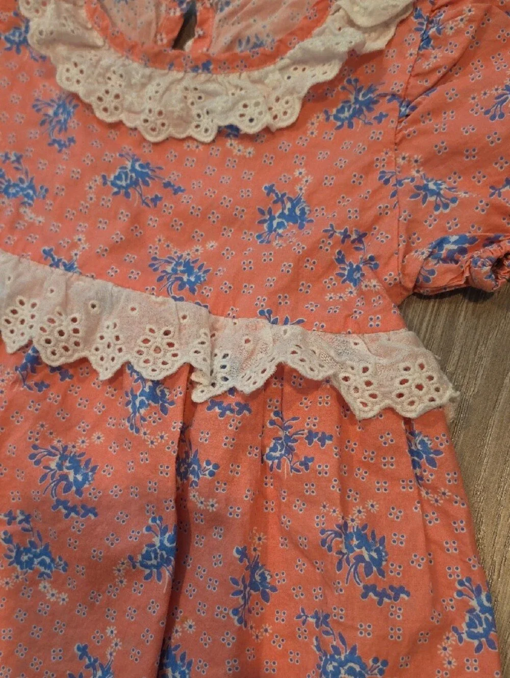 2 Floral Dress - Coral Pink with Lace Trim And GAP Blue